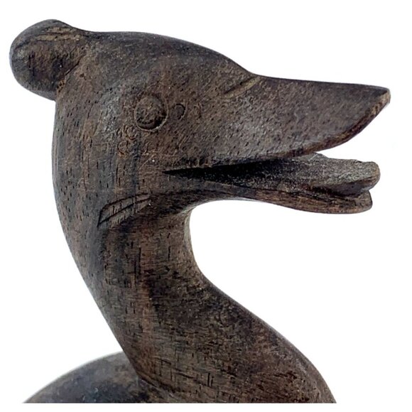 Wood Duck Bird Figurine Hand Carved Walnut 4" Tall - Picture 6 of 7